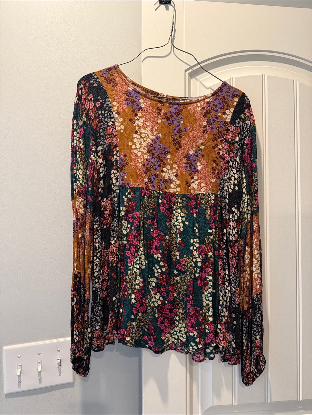 Ces Femme Floral Mixed-Print Long Sleeve Top in Green, Mustard & Black